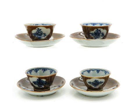 Floral decor, 18th Century, saucers are 11 cm. in diameter, with chip and hairline.