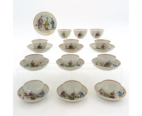 Including 12 cups and 10 saucers, depicitng Chinese figures, saucers are 14 cm. in diameter, in diverse condition.