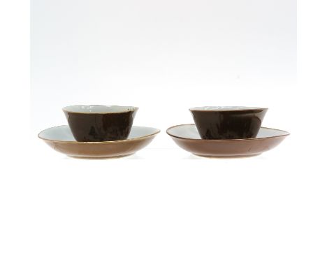 Polychrome floral decor, saucers are 13 cm. in diameter, hairline in 1 saucer.