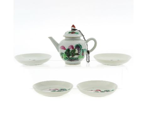 Saucers are 9 cm. in diameter, chip and hairline.