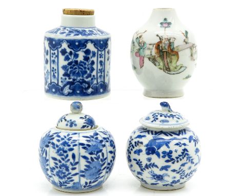 Tallest is 12 cm., including Kangxi mark, chip and hairline in bottom.
