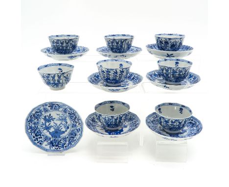 Including 8 cups and saucers, 14 cm. in diameter, floral decor, 18th Century, in diverse conditions.