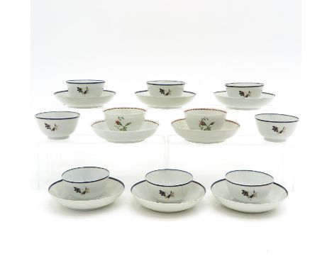 Including 10 cups and 8 saucers, floral decor, saucers are 14 cm. in diameter, in diverse conditions.
