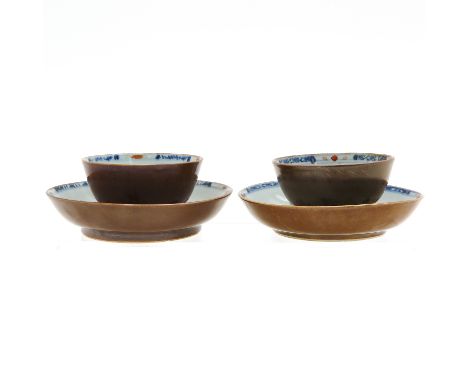 Floral decor, 18th Century, saucers are 13 cm. in diameter, hairline in 1 cup.