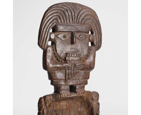 An anthropomorphic ceremonial carved wooden 'tumi', 19th century/20th century, South American, Central Andes, the figure depi