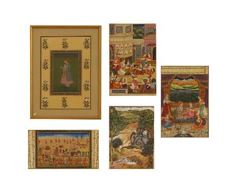 A collection of painted miniatures, late 19th/early 20th century, Indian, depicting various pursuits, comprising two courtly 