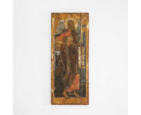 An icon of St John the Forerunner,  17th/18th century, Russian, taken from a deisis, tempera and gilt on a wood panel, with t