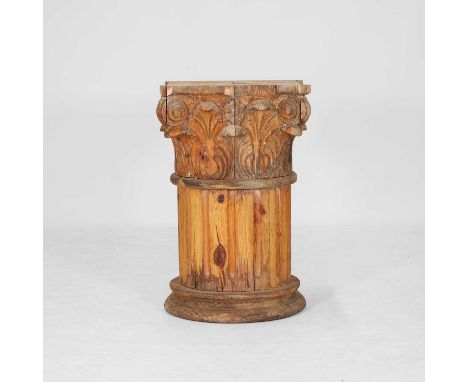 A large laminated pine capital, 19th century, the Corinthian capital above a fluted column, 52cm wide52cm deep78cm highCondit