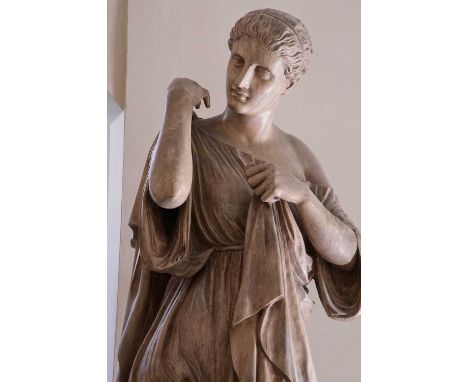 A monumental plaster figure of Diana of Gabii after the antique,  20th century, by Manifattura di Signa, stamped with maker's