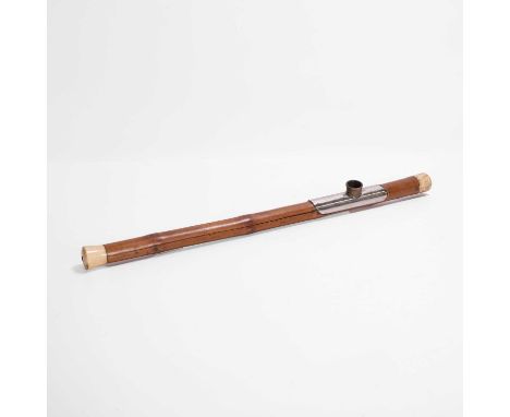 § A bamboo opium pipe,  19th century, Chinese, with ivory, bone and paktong mounts,  50cm long  IMPORTANT NOTE:  This lot con