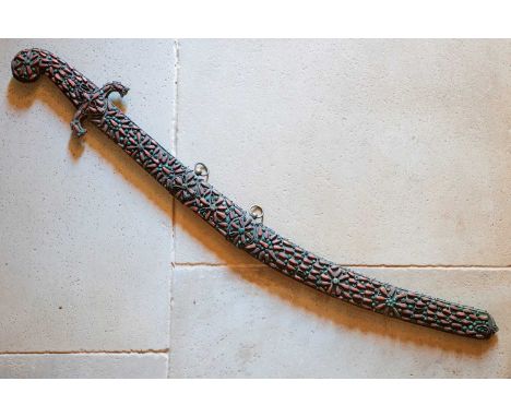 An Ottoman gold-damascened steel kilij sword, 19th century, Black Sea Coast, the curved single-edged blade with an Arabic ins