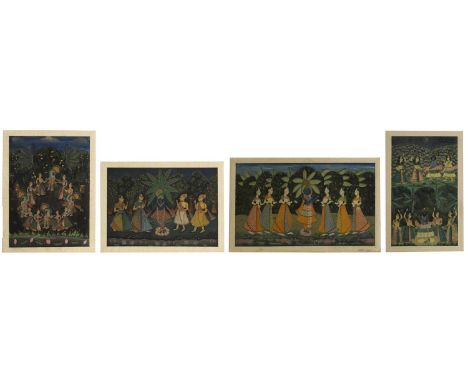 Four pichhwai paintings,  20th century, Indian, probably Rajasthan, pigment on cotton, depicting the Raas Leela and Krishna p