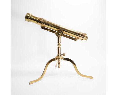 A brass library table telescope, late 19th century, by J Hicks, Hatton Garden, raised on a turned stand with a tripod base, t