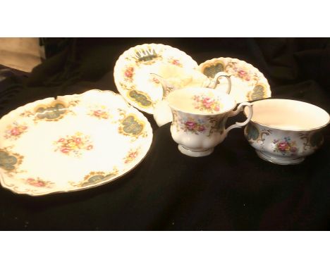 Royal Albert - Bone China Berkley Tea Pot Set-9" plate, 6 x 6" tea plates, cream jug, sugar bowl, 6 saucers and 5 cups.