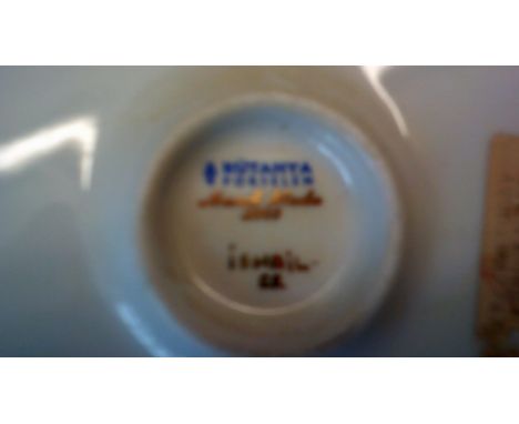 Coffee Set - (6) cups + Saucers made in Greece, black with gold rim, excellent condition-Large Serving Plate-Hand-made Katahy