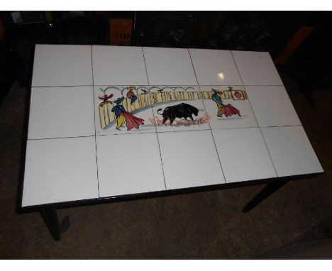 Retro Dorcally metal framed tile top table 31 x 19 inches 19 tall and LLoyd Loom Style Chair and Bear