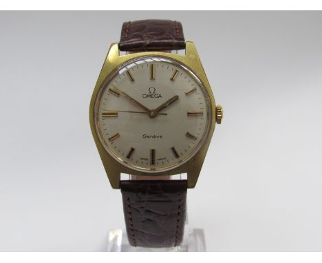 OMEGA: a Geneve gold plated and steel cased gent's wristwatch, silvered dial with centre seconds, caliber 601 manual wind mov