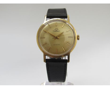 TISSOT: a Seastar gold plated and steel manual wind gent's wristwatch, gilded dial with centre seconds, circa 1960's/70's, ca
