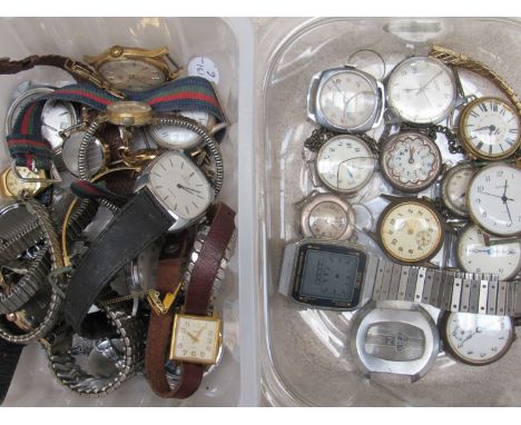 Two tubs of assorted wristwatches including Avia, Timex, Ingersoll jump hour etc