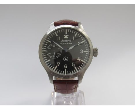 AZIMUTH: a Jagdbomber stainless steel cased large pilot's style wristwatch, black dial with subsidiary seconds at 9, housing 