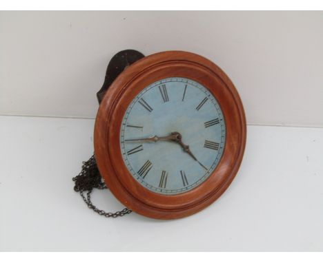 A Victorian and later postman's alarm clock (replaced dial and bezel) striking a coiled gong, weights and pendulum