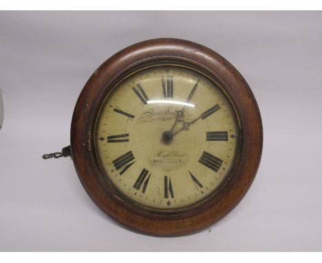 A Victorian postman's alarm clock, painted wooden Roman dial signed Winterhalder, High Street, Maidstone