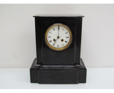 A 19th Century French slate mantel clock with French striking movement, 33cm high 