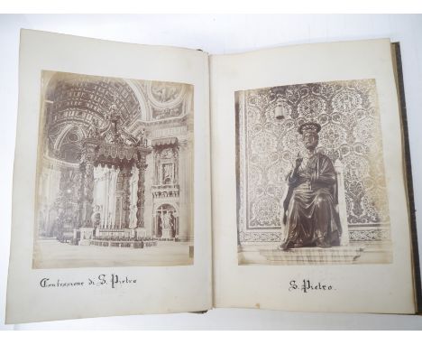 A late 19th Century photograph album containing approx 50 large mounted albumen print photographs of Rome, including Vatican;