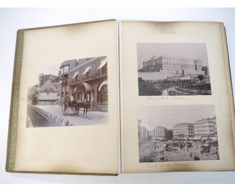 A large Victorian photograph album containing approx. 120 albumen print and other photographs, various topographical and arch