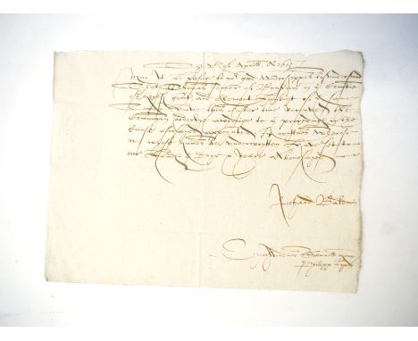 Papers from the archive of Nathaniel Bacon of Stiffkey, Norfolk, 1546-1622. A certificate dated Vth Aprill Ao, 1613 witnessed