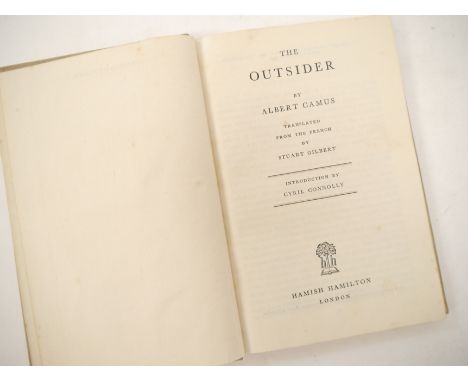 Albert Camus: 'The Outsider', London, Hamish Hamilton, 1946, 1st edition in English, 1st impression, original cloth gilt. Ori