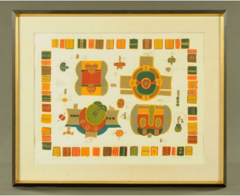 Attributed to Herbert Schneider, an erotic cartoon print, 49 cm x 65 cm, framed, signed. ARR.