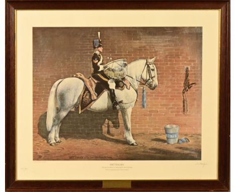After S.L. Crawford, a limited edition print "Dettingen" The Queen's Own Hussars 205/500.  48 cm x 58 cm, framed, signed.