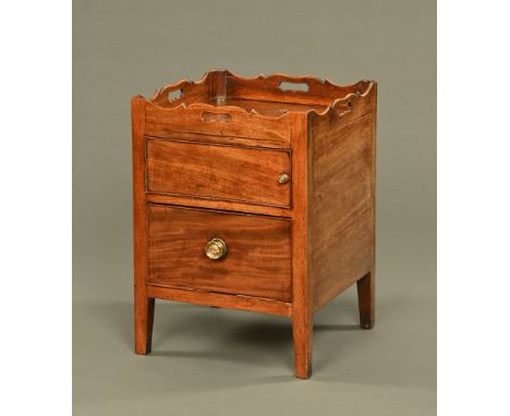 A George III mahogany tray topped commode, converted to a bedside cabinet with cupboard and drawer.  Height 71 cm, width 51 c