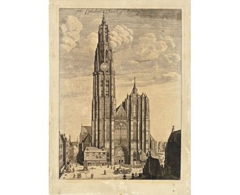 Wenceslaus Hollar (1607-1677), copper plate engraving Prospect of Antwerp Cathedral, dated 1649, fourth state of four.  47 x 