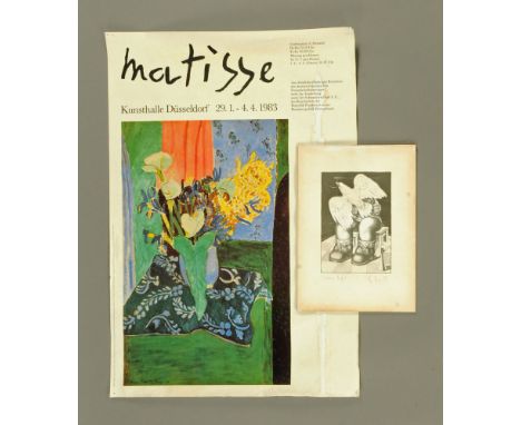 Hans Voss (1920-2002), a signed limited edition print "Humans and Animals As Partners", together with a Matisse poster 1983. 