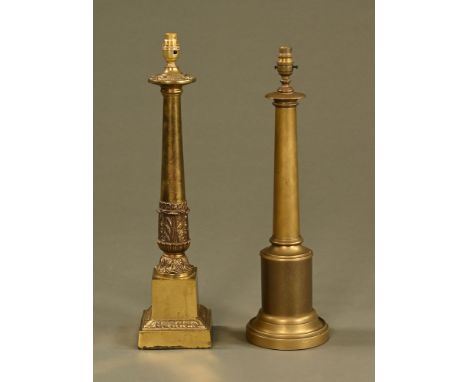 Two 19th century brass classical lamps of architectural form.  Tallest 60 cm.
