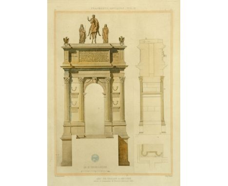 A hand tinted architectural engraving, published by Charles Massin Paris 1905, "Arch de Trajan Ancone".  40 cm x 28 cm, frame