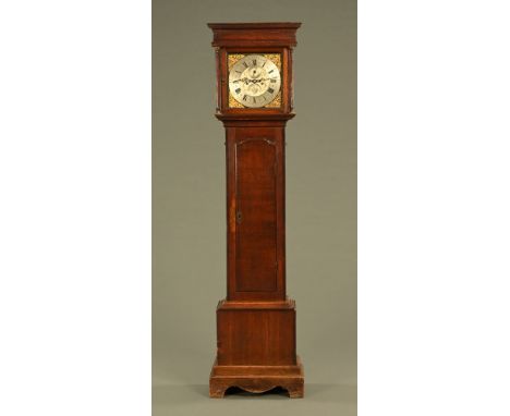 A Georgian oak longcase clock, with two train striking movement by Jonathan Austin Shoreditch, complete with weights and pend