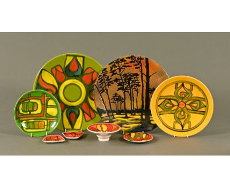 A quantity of Poole pottery wares, including two chargers (8).