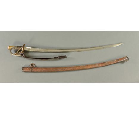 A Cuirassier sabre Chattelerault 1813, with brass guard, wire bound grip and complete with scabbard, blade length 92 cm (see 