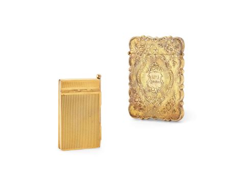  A VICTORIAN GILT CARD CASE THOMAS DONES, BIRMINGHAM 1851 Of moulded rectangular outline, engraved floral borders, the centra