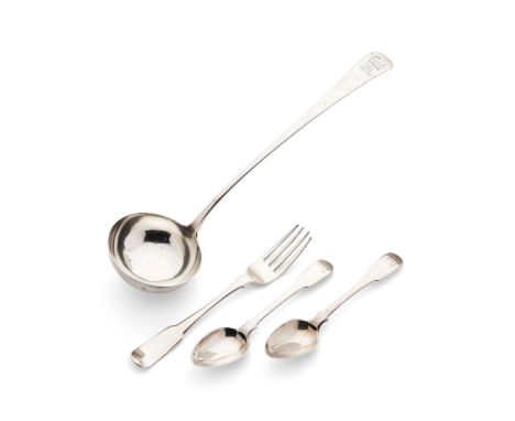  A COLLECTION OF INDIAN FLATWARE  Comprising a soup ladle, Gordon & Lovell, of Old English pattern, engraved initials and cre