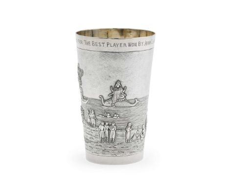  CALCUTTA - AN INDIAN PRESENTATION BEAKER GRISH CHUNDER DUTT OF CALCUTTA, LATE 19TH CENTURY Of tapering form, embossed decora