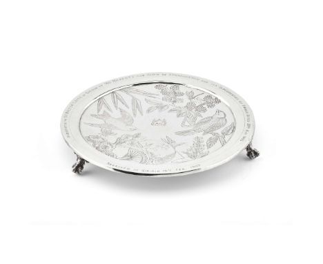  KINGDOM OF AFGHANISTAN - A PRESENTATION SALVER MARKED TO THE UNDERSIDE, EARLY 20TH CENTURY Of circular outline, finely engra