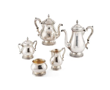  AN EARLY 20TH CENTURY AMERICAN PRELUDE PATTERN FIVE PIECE COFFEE SERVICE INTERNATIONAL MARKED STERLING C366 Comprising a wat