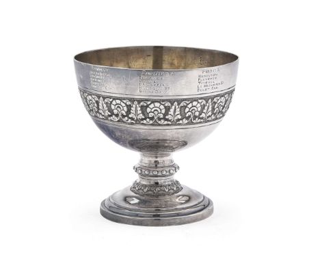  POONA - AN INDIAN PRESENTATION 'POONA REGATTA' CUP UNMARKED, 19TH CENTURY The deep gilt lined bowl with chased foliate borde