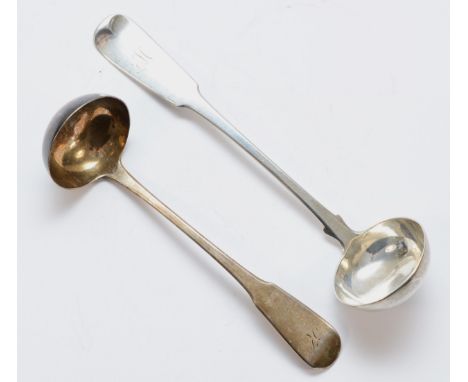 A Scottish William IV silver fiddle pattern toddy ladle, Glasgow 1832 and another Edinburgh 1815, 73gm 