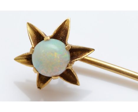 A Victorian gold and opal stickpin, tests 18ct, 1.4gm 