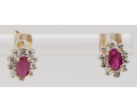 A 9ct gold pair of ruby and diamond ear studs, 1.2gm 
